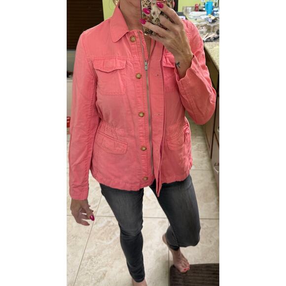 Talbots Medium Pink Utility Zip Jacket Casual Drawstring cotton linen lyocell - Picture 2 of 11